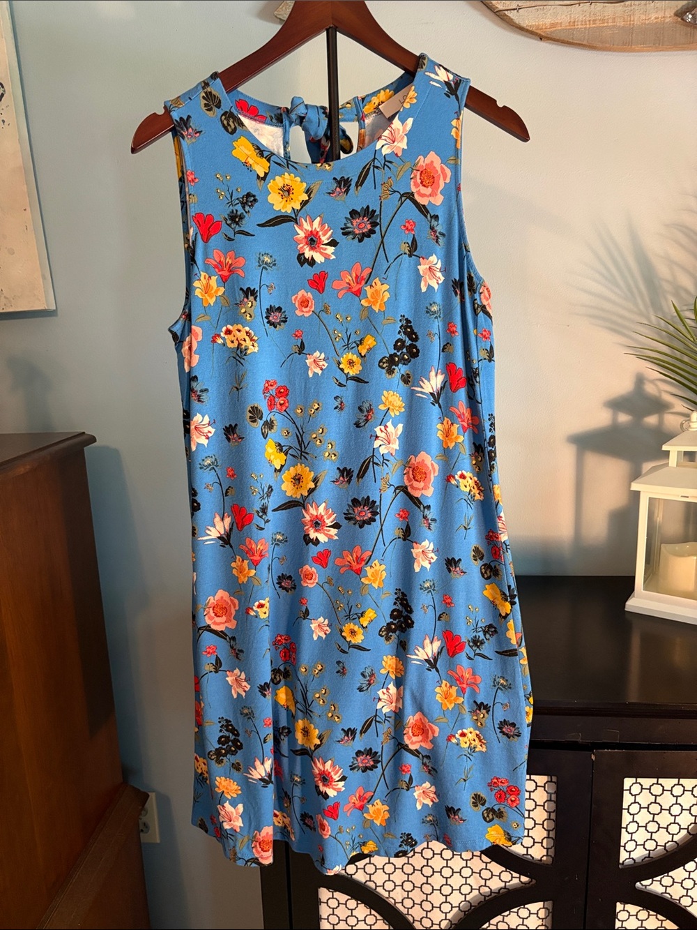 LOFT Blue Floral Sleeveless Mini Dress